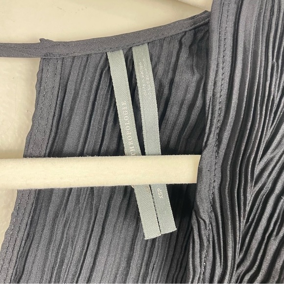 Anthropologie V-Neck Pleated Slim Midi Dress Womens XSP Black Open Back Cut Out - Picture 9 of 12